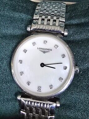 Grand Longines Minimalist Silver Dress Watch with White Mother-of-Pearl Dial